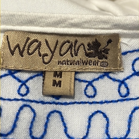 WAYAN NATURAL WEAR, Chic White Dress with Blue Embroidery SIZE M - Picture 3 of 11